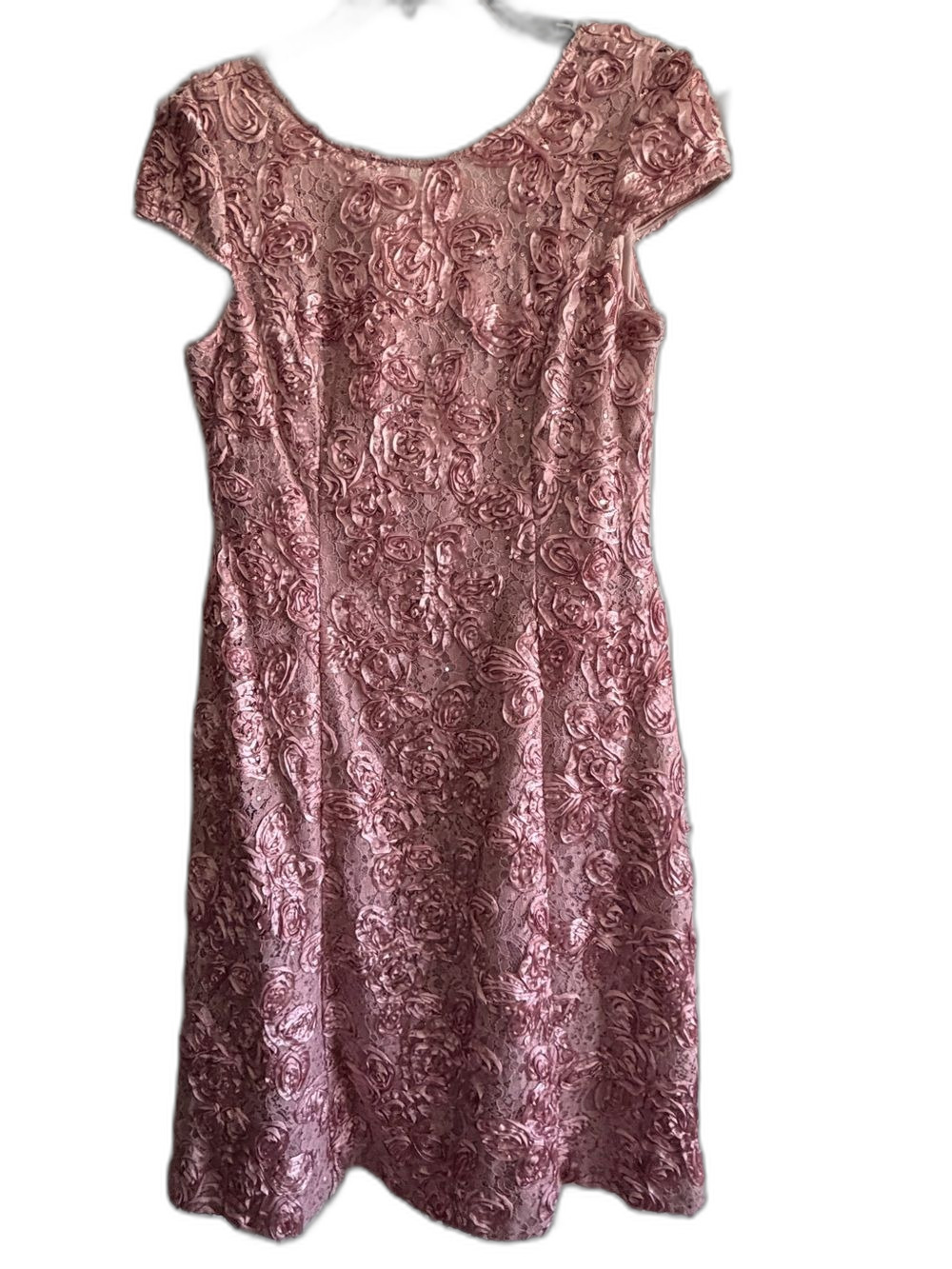 Alex Evenings Dusty Rose Rosette Cap-Sleeve Dress